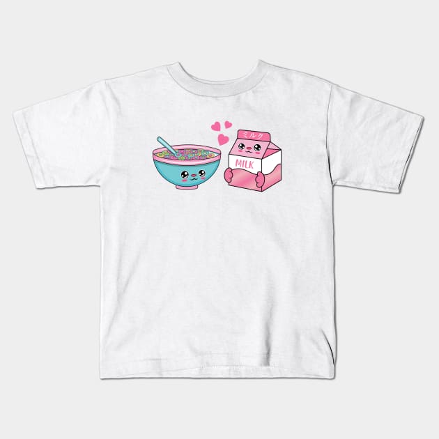 All i need is cereal and milk, Kawaii cereal and milk cartoon. Kids T-Shirt by JS ARTE